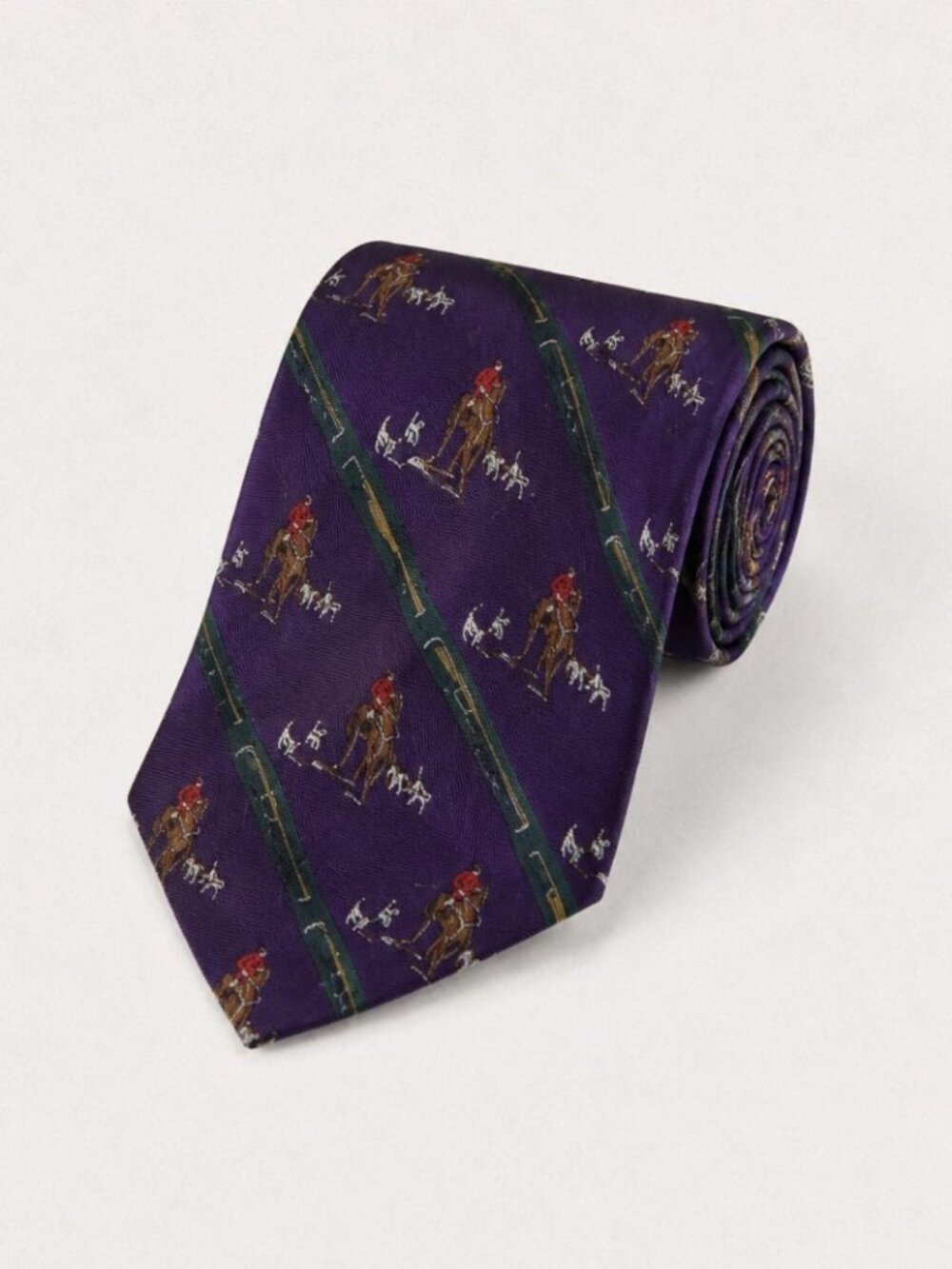 Vintage Polo Ralph Lauren Silk Purple Equestrian Pattern Tie Designer Preppy